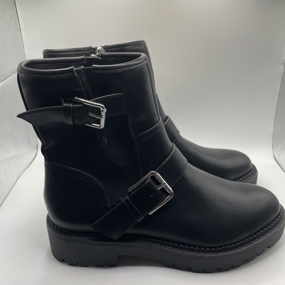Goth Streetwear Nordstrom Rack Biker Booties Ladies 6.5 Faux‎ Black Leather NWT